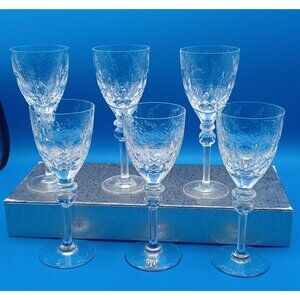 Rogaska Gallia Set Of 6 Floral Etched Cut Lead Crystal Wine Glasses 7" Tall